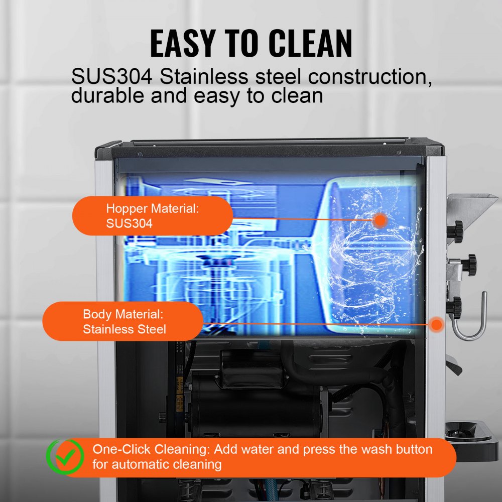 VEVOR Commercial Ice Cream Machine, 20-25L/H Yield, 2400W 1-Flavor Hard Serve Ice Cream Maker,  8L Stainless Steel Cylinder, Digital Display Auto Clean Adjustable Hardness, for Restaurant Snack Bars 