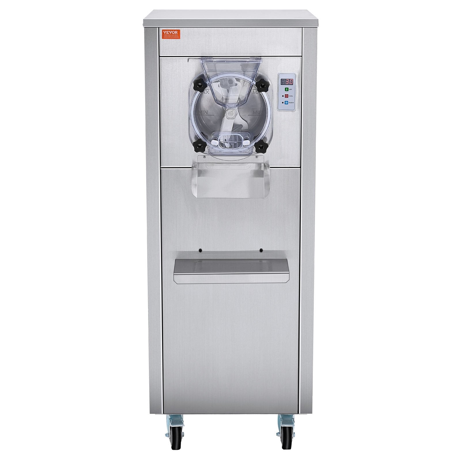 VEVOR Commercial Ice Cream Machine, 18 L/H Yield, 1780W Single Flavor Hard Serve Ice Cream Maker with Wheels, 6L Stainless Steel Cylinder, LED Panel Auto Clean Pre-cooling, for Restaurant Snack Bars 