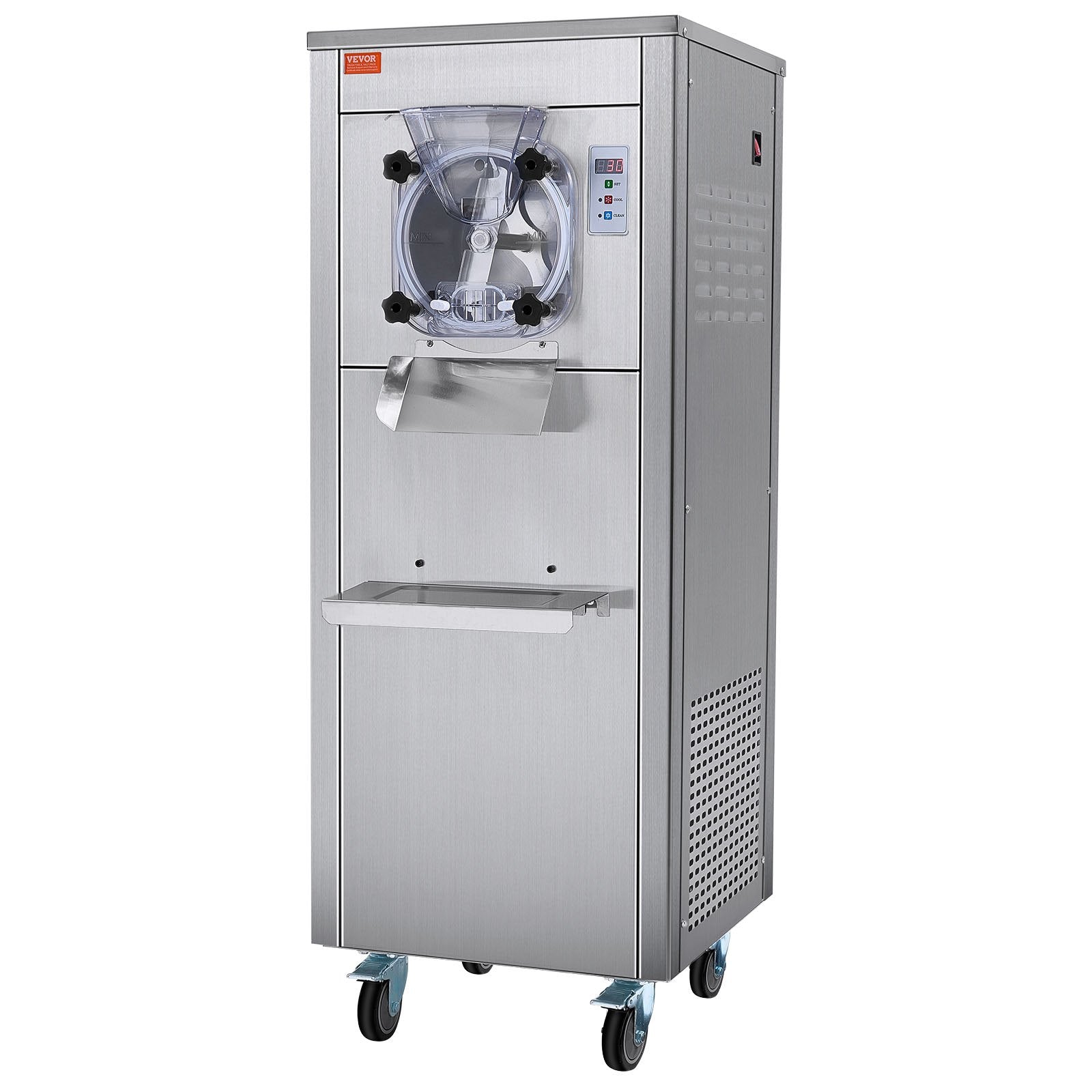 VEVOR Commercial Ice Cream Machine, 18 L/H Yield, 1780W Single Flavor Hard Serve Ice Cream Maker with Wheels, 6L Stainless Steel Cylinder, LED Panel Auto Clean Pre-cooling, for Restaurant Snack Bars 