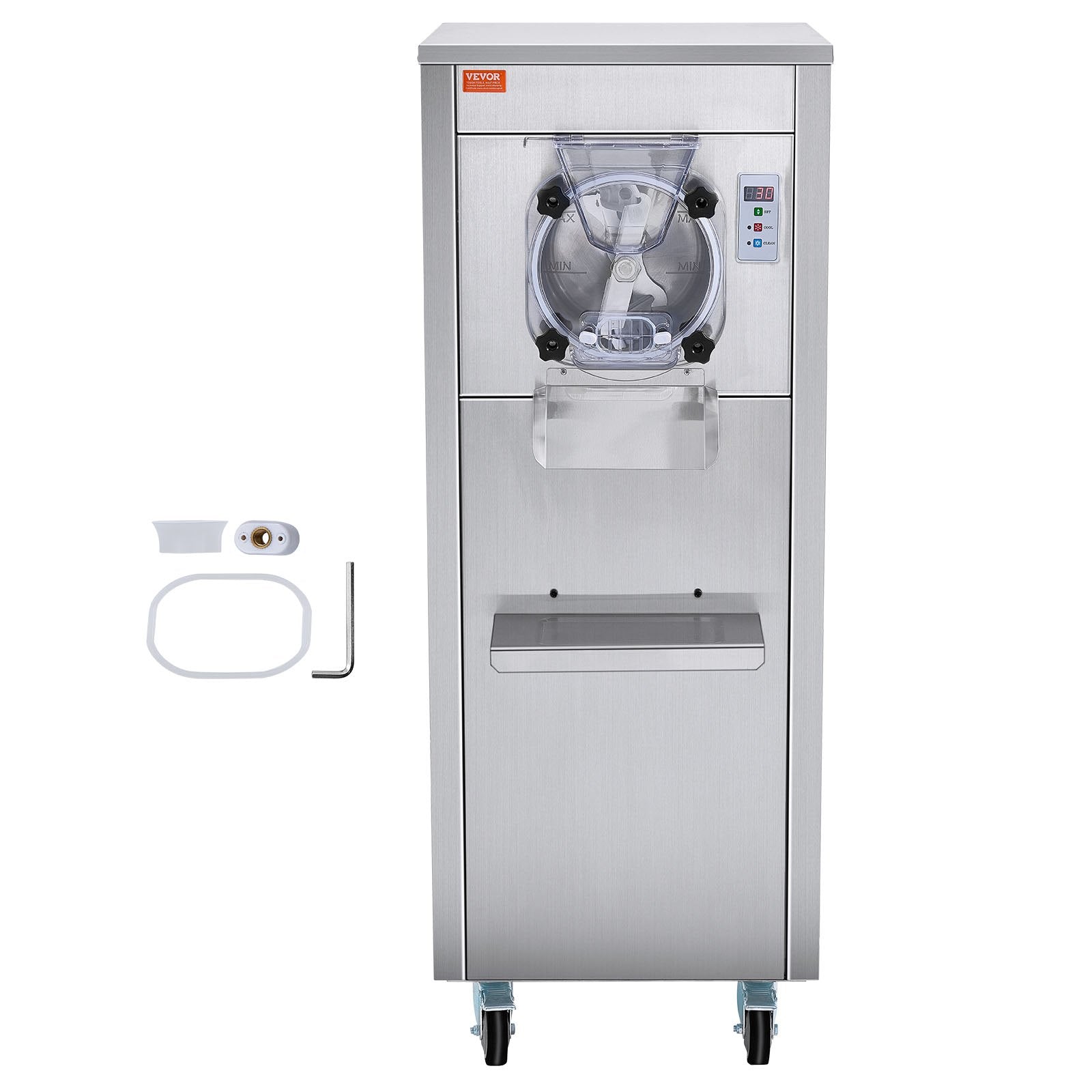 VEVOR Commercial Ice Cream Machine, 18 L/H Yield, 1780W Single Flavor Hard Serve Ice Cream Maker with Wheels, 6L Stainless Steel Cylinder, LED Panel Auto Clean Pre-cooling, for Restaurant Snack Bars 