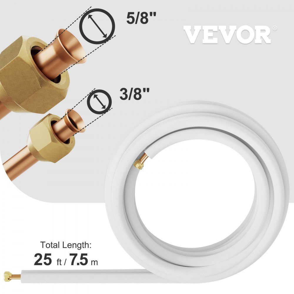 Copper Line Set Copper Pipes for Mini Split Air Conditioner 25' 3/8" & 5/8" OD 