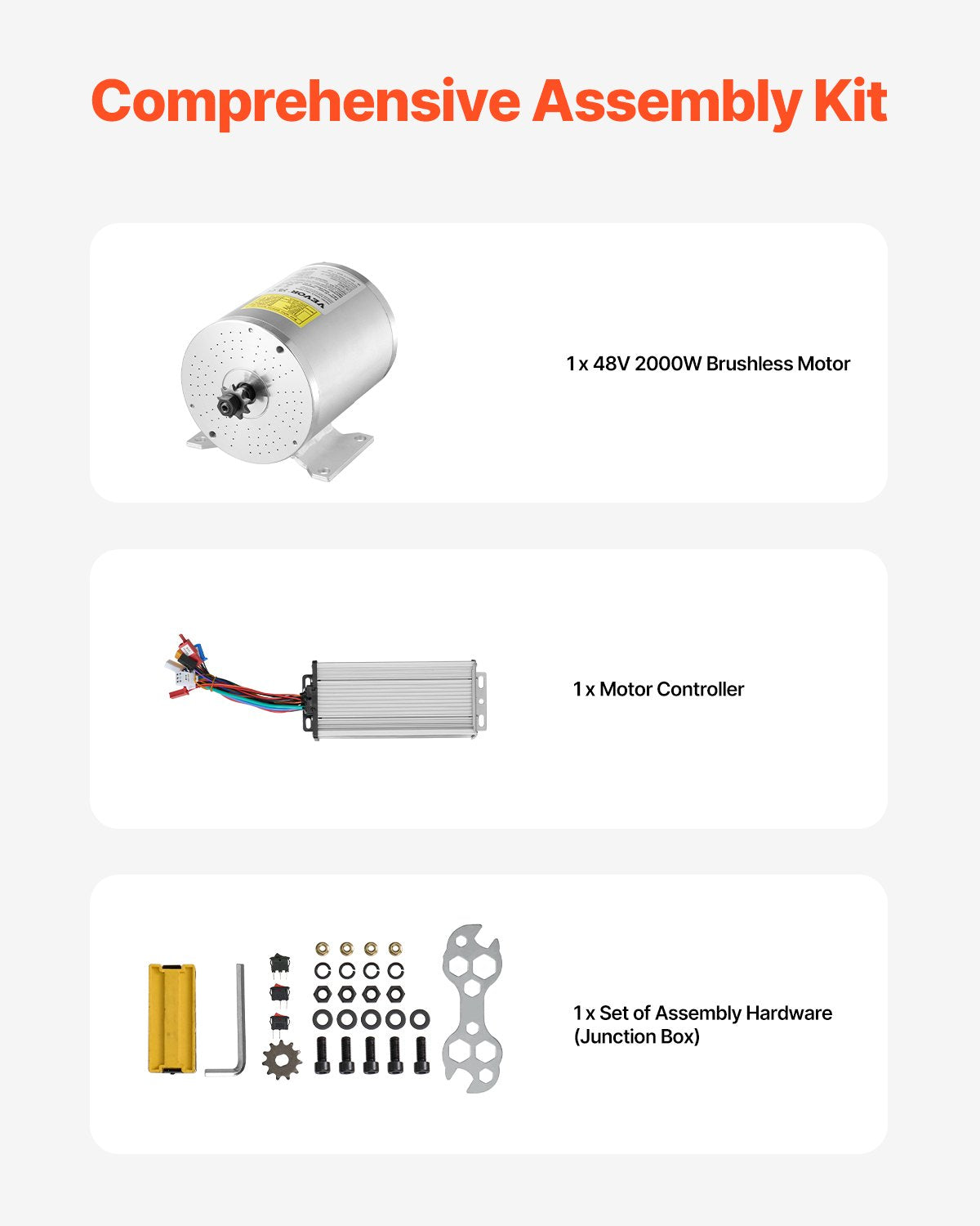 VEVOR 48V 2000W Electric Brushless DC Motor Kit with Upgraded Speed Controller 