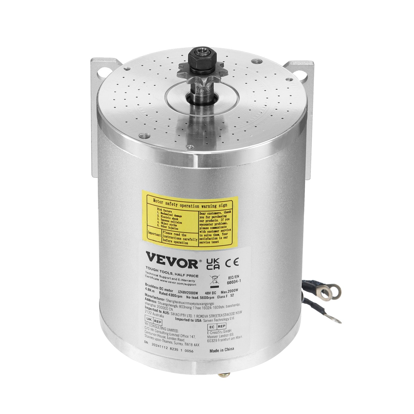 VEVOR 48V 2000W Electric Brushless DC Motor Kit with Upgraded Speed Controller 