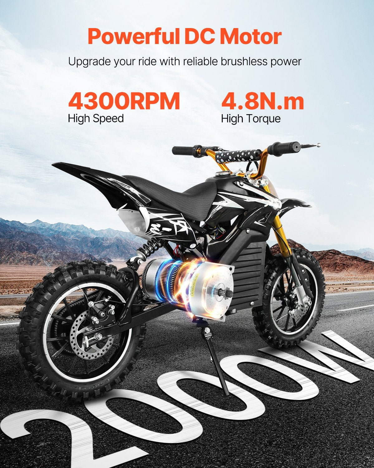 VEVOR 2000W Electric Brushless DC Motor Kit 48V 4300rpm Motor & Speed Controller 