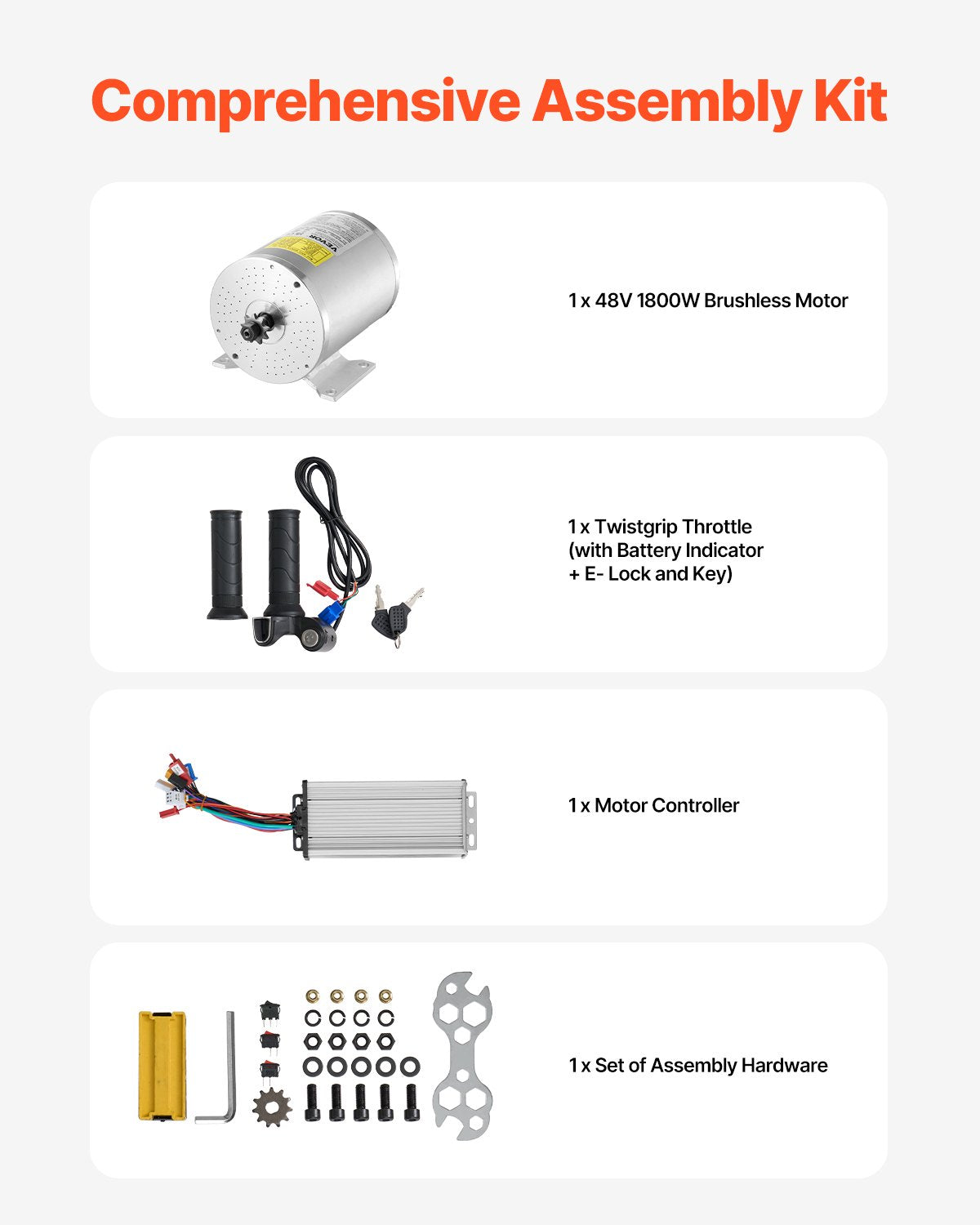 VEVOR 2000W Electric Brushless DC Motor Kit 48V 4300rpm Motor & Speed Controller 