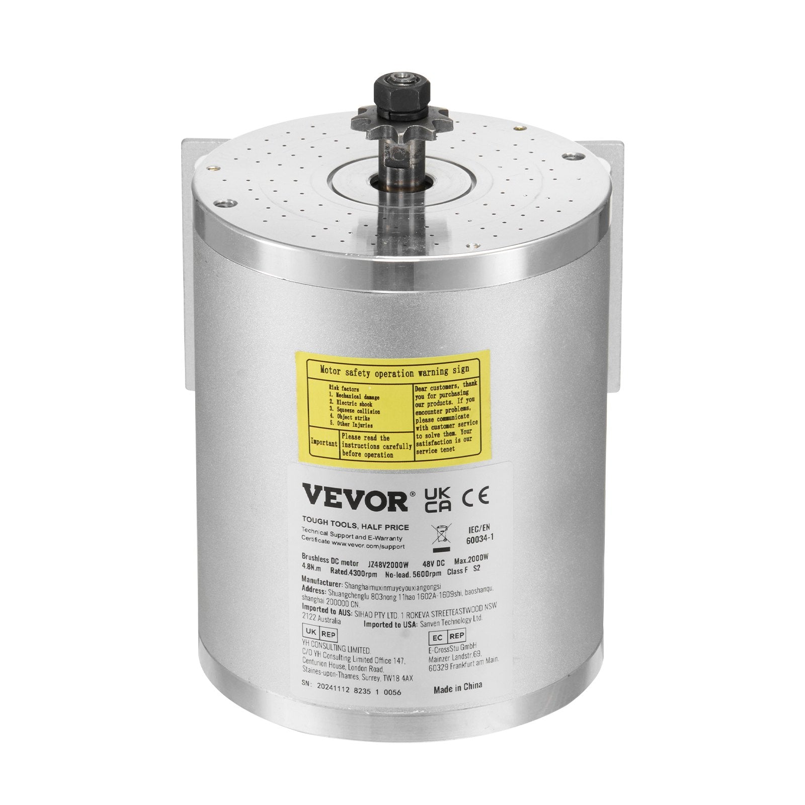 VEVOR 2000W Electric Brushless DC Motor Kit 48V 4300rpm Motor & Speed Controller 