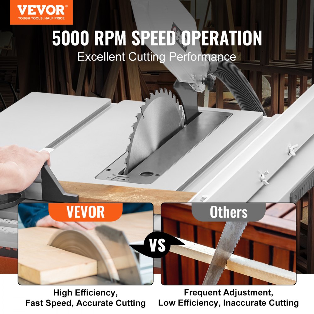 VEVOR 10" Table Saw w/ Stand Electric Cutting Machine 5000RPM 25-in Rip Capacity 