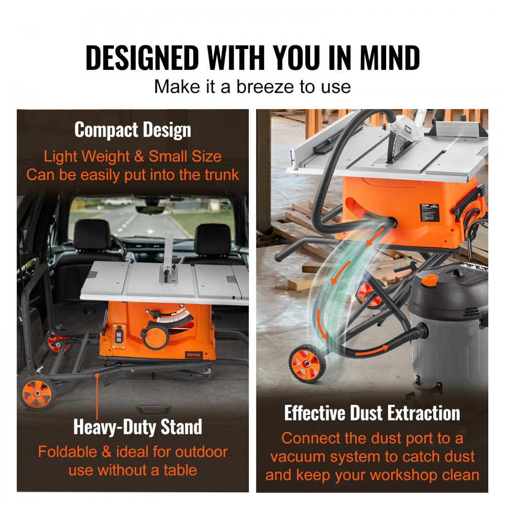 VEVOR 10" Table Saw w/ Stand Electric Cutting Machine 5000RPM 25-in Rip Capacity 