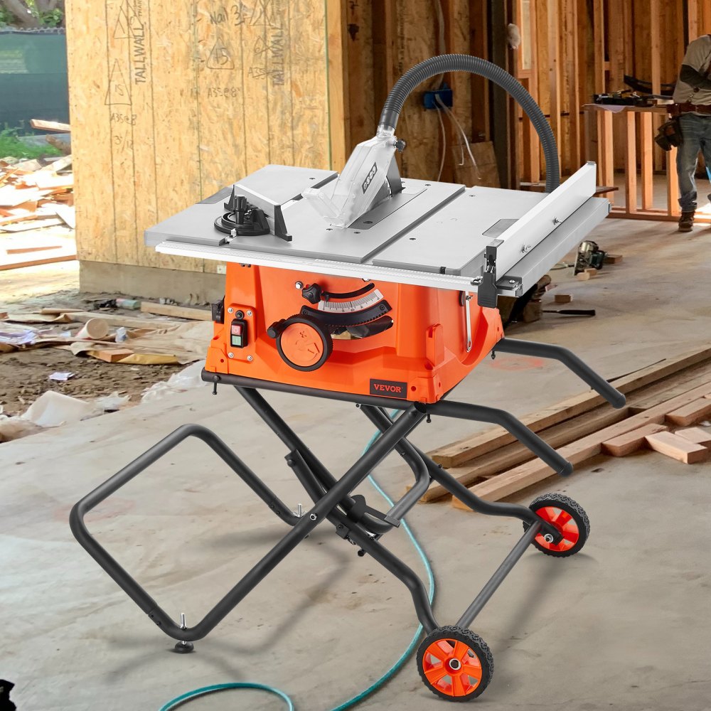 VEVOR 10" Table Saw w/ Stand Electric Cutting Machine 5000RPM 25-in Rip Capacity 