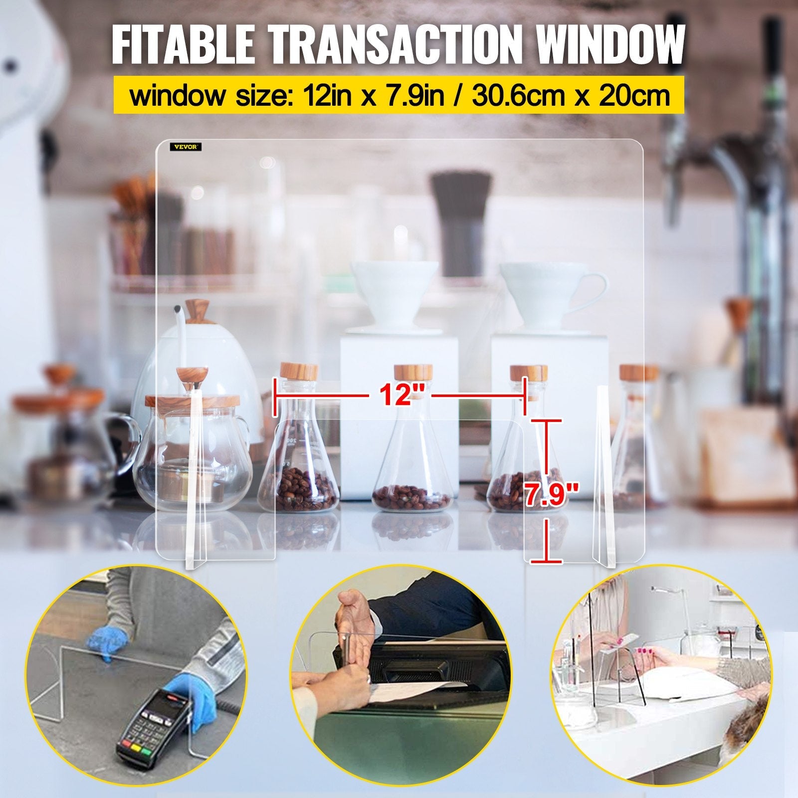 VEVOR Sneeze Guard for Counter 24"x24" Acrylic Shield for Desk 0.2" Thick Acrylic Board Acrylic Shield for Counter with Transaction Window Acrylic Sneeze Guard for Cashier Counters, Banks, Restaurants 