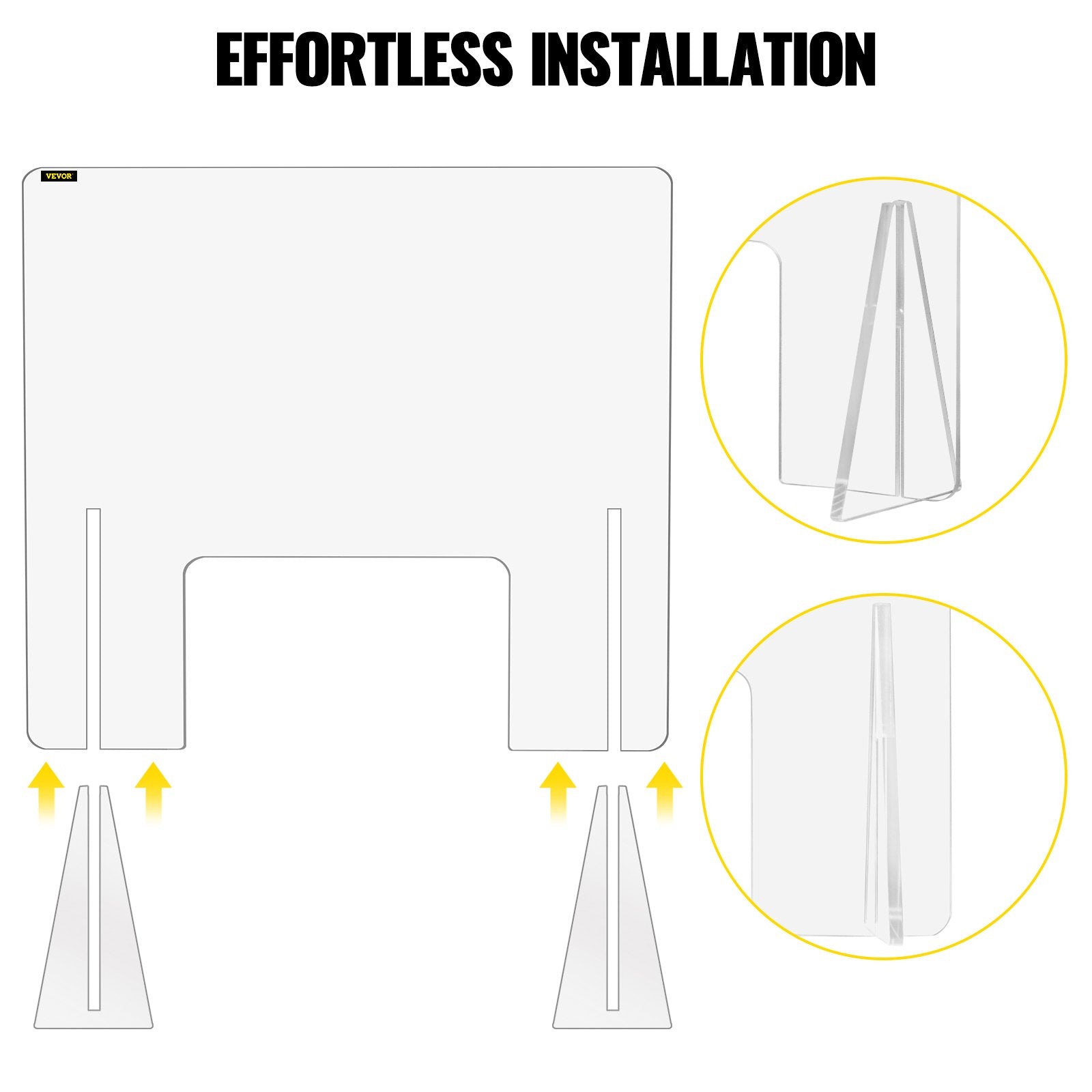 VEVOR Sneeze Guard for Counter 24"x24" Acrylic Shield for Desk 0.2" Thick Acrylic Board Acrylic Shield for Counter with Transaction Window Acrylic Sneeze Guard for Cashier Counters, Banks, Restaurants 