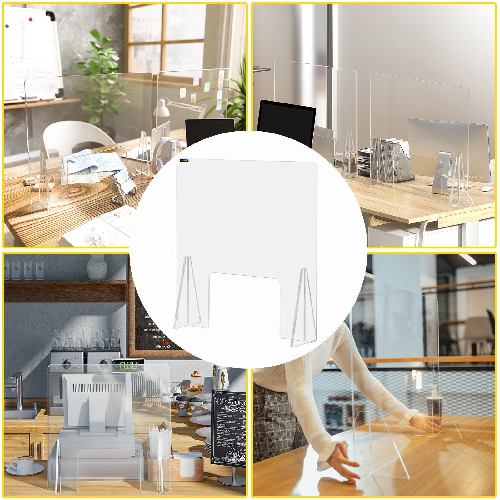 VEVOR Sneeze Guard for Counter 24"x24" Acrylic Shield for Desk 0.2" Thick Acrylic Board Acrylic Shield for Counter with Transaction Window Acrylic Sneeze Guard for Cashier Counters, Banks, Restaurants 