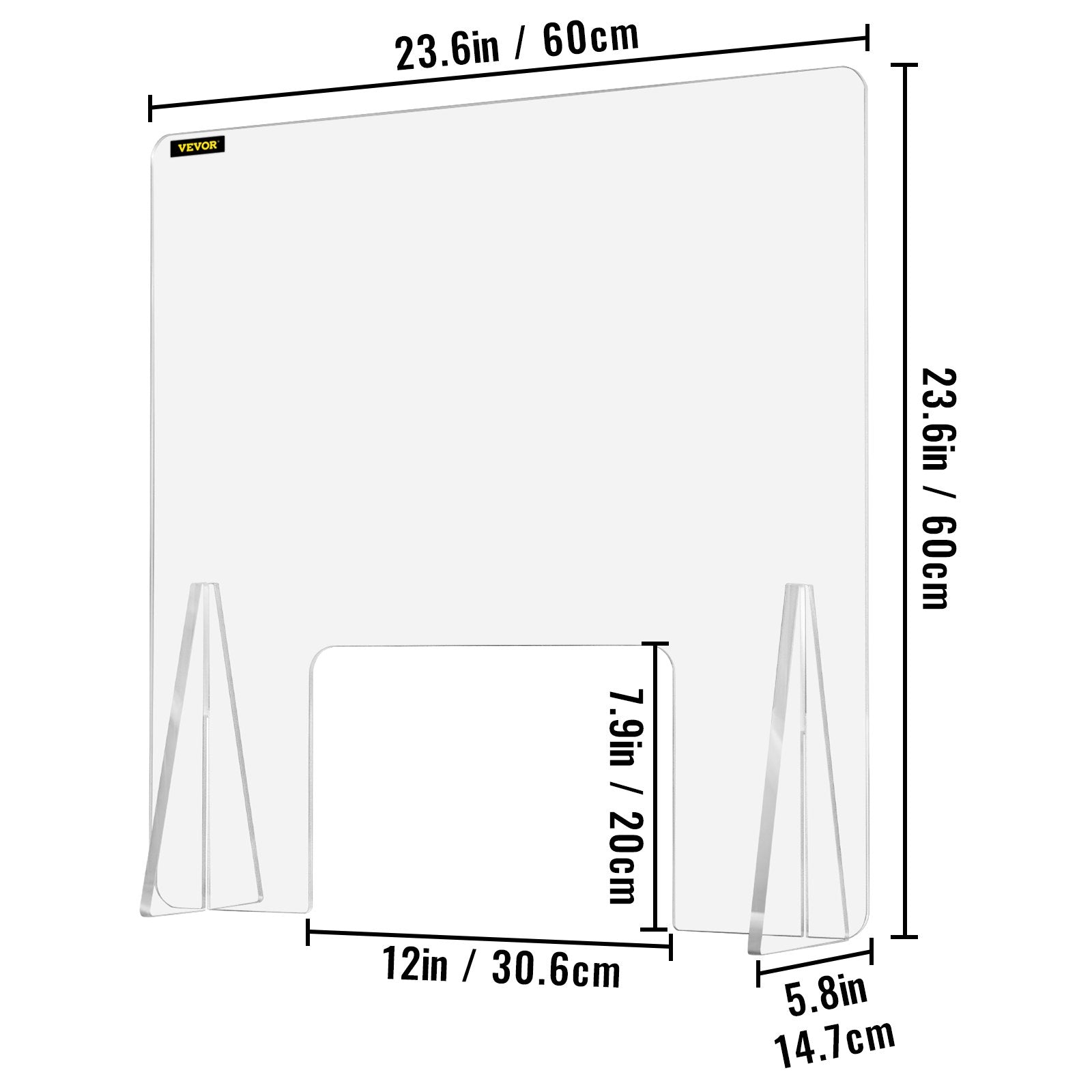 VEVOR Sneeze Guard for Counter 24"x24" Acrylic Shield for Desk 0.2" Thick Acrylic Board Acrylic Shield for Counter with Transaction Window Acrylic Sneeze Guard for Cashier Counters, Banks, Restaurants 