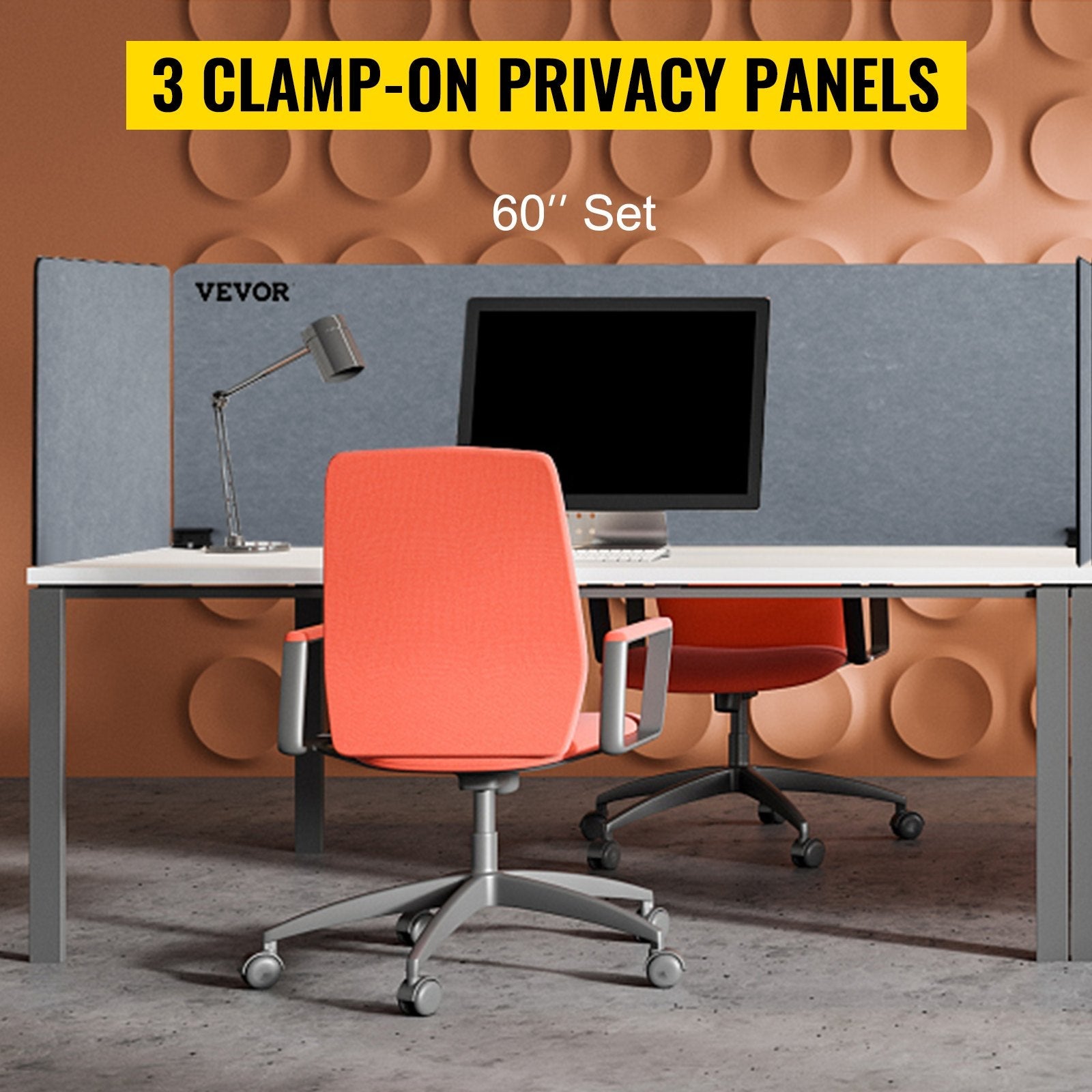 VEVOR Desk Divider 60'' Desk Privacy Panel, 3 Panels Privacy Acoustic Panel, Sound Absorbing Acoustic Privacy Panel, Reduce Noise and Visual Distractions, Lightweight Clamp-on Divider Light Gray 