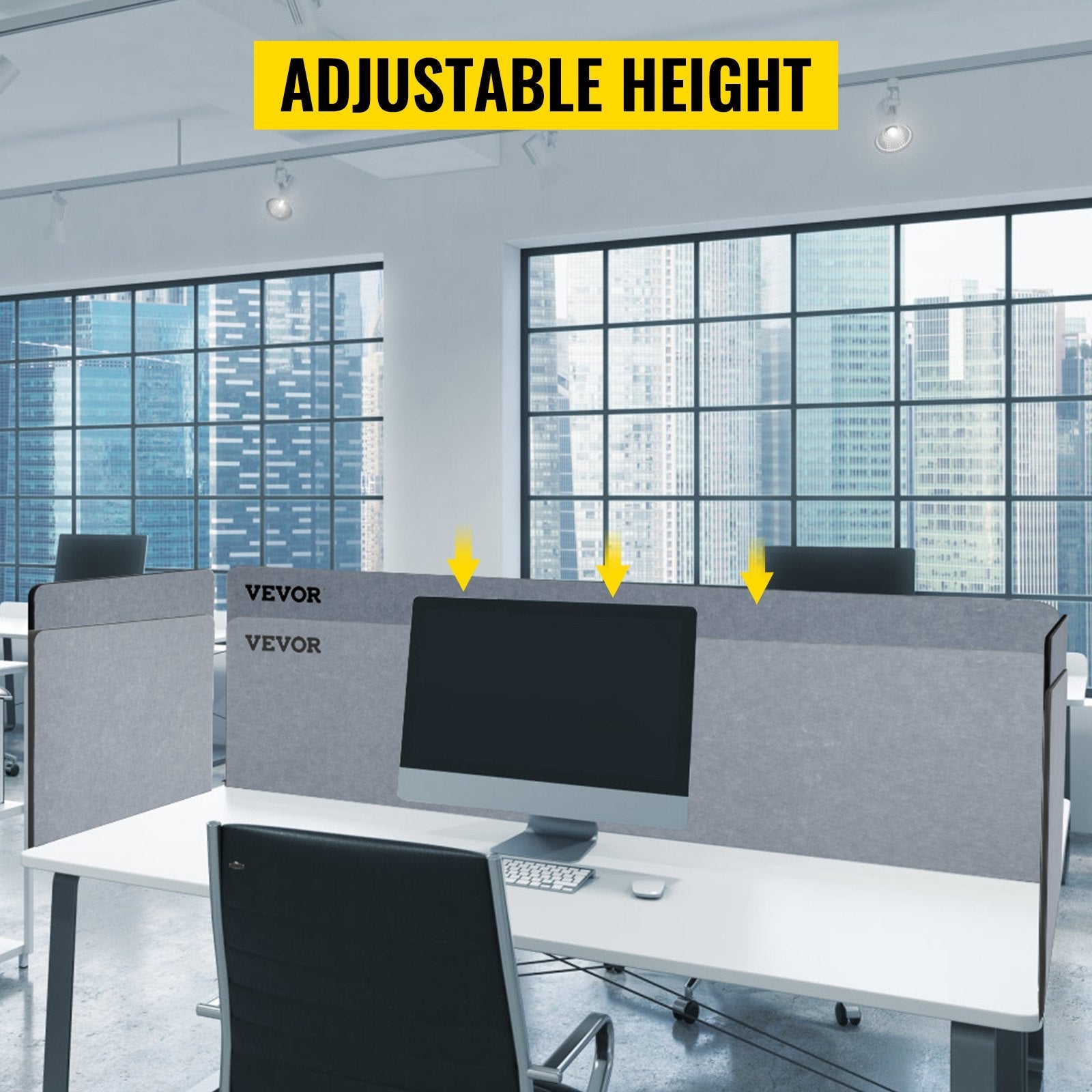 VEVOR Desk Divider 60'' Desk Privacy Panel, 3 Panels Privacy Acoustic Panel, Sound Absorbing Acoustic Privacy Panel, Reduce Noise and Visual Distractions, Lightweight Clamp-on Divider Light Gray 