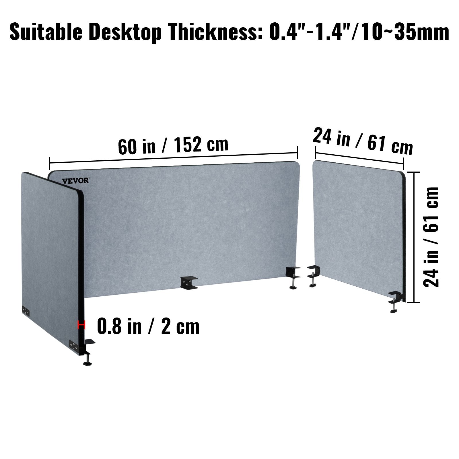 VEVOR Desk Divider 60'' Desk Privacy Panel, 3 Panels Privacy Acoustic Panel, Sound Absorbing Acoustic Privacy Panel, Reduce Noise and Visual Distractions, Lightweight Clamp-on Divider Light Gray 