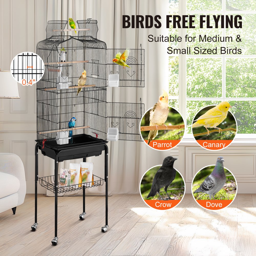 VEVOR Large Bird Cage 62 in Rolling Metal Parakeet Cage for Cockatiels Parrot 