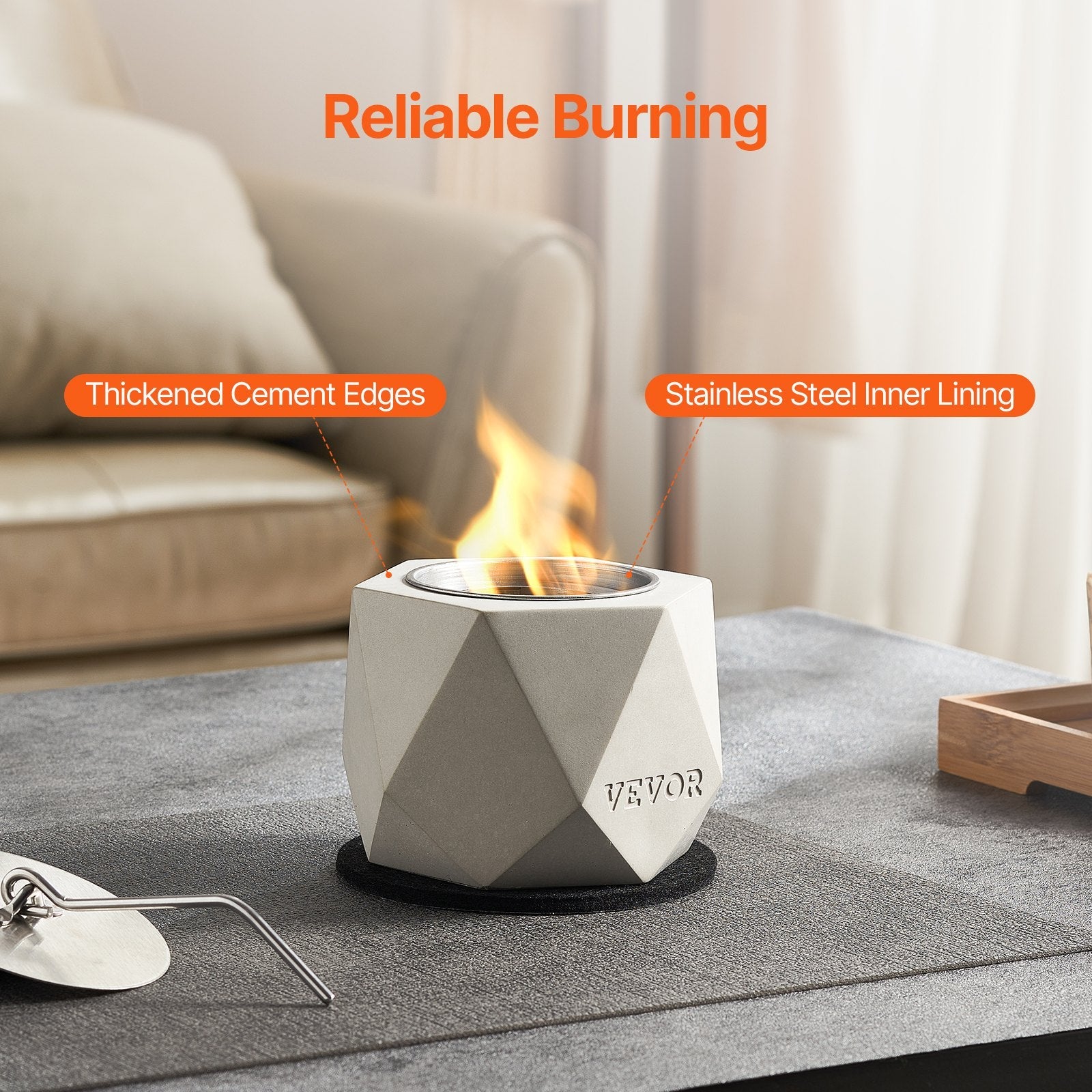 VEVOR Tabletop Fire Pit Bowl Concrete Fireplace Indoor Outdoor for Patio 