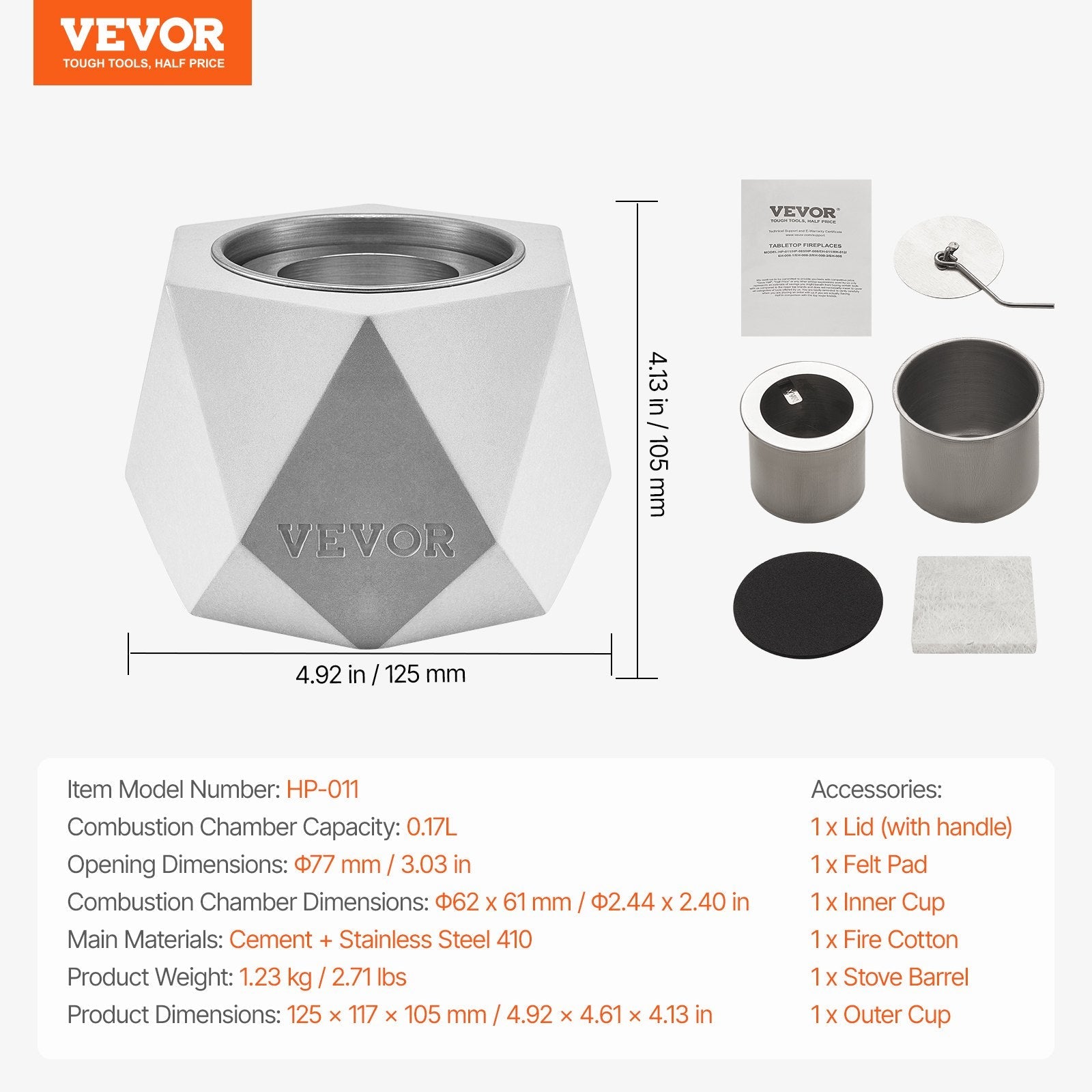 VEVOR Tabletop Fire Pit Bowl Concrete Fireplace Indoor Outdoor for Patio 