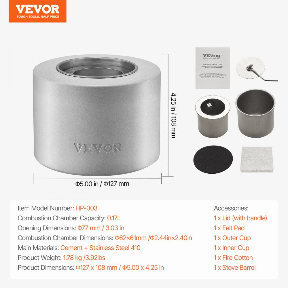 VEVOR Tabletop Fire Pit Bowl Concrete Fireplace Indoor Outdoor Patio Cylinder 
