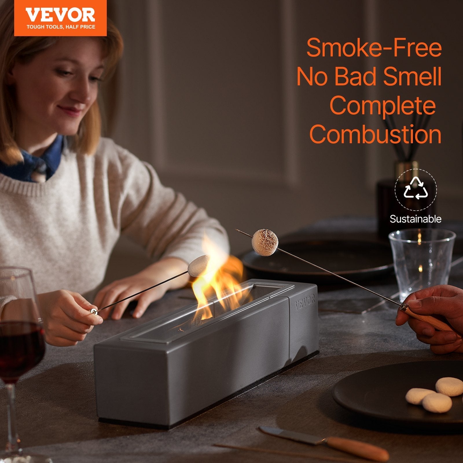 VEVOR Tabletop Fire Pit Bowl 15 inch Concrete Fireplace Indoor Outdoor Patio 