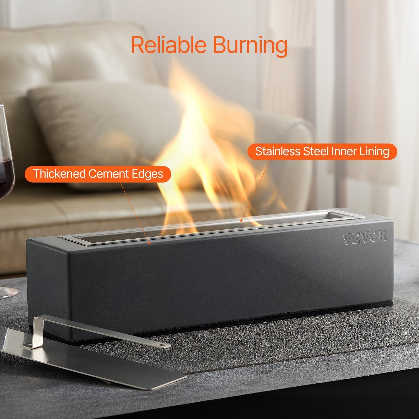 VEVOR Tabletop Fire Pit Bowl 15 inch Concrete Fireplace Indoor Outdoor Patio 