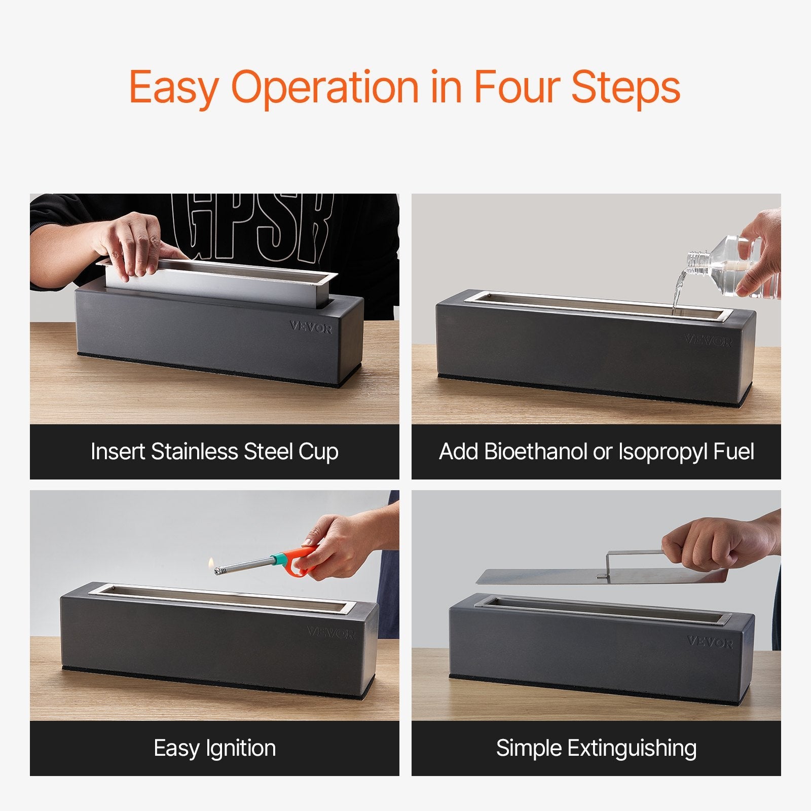 VEVOR Tabletop Fire Pit Bowl 15 inch Concrete Fireplace Indoor Outdoor Patio 