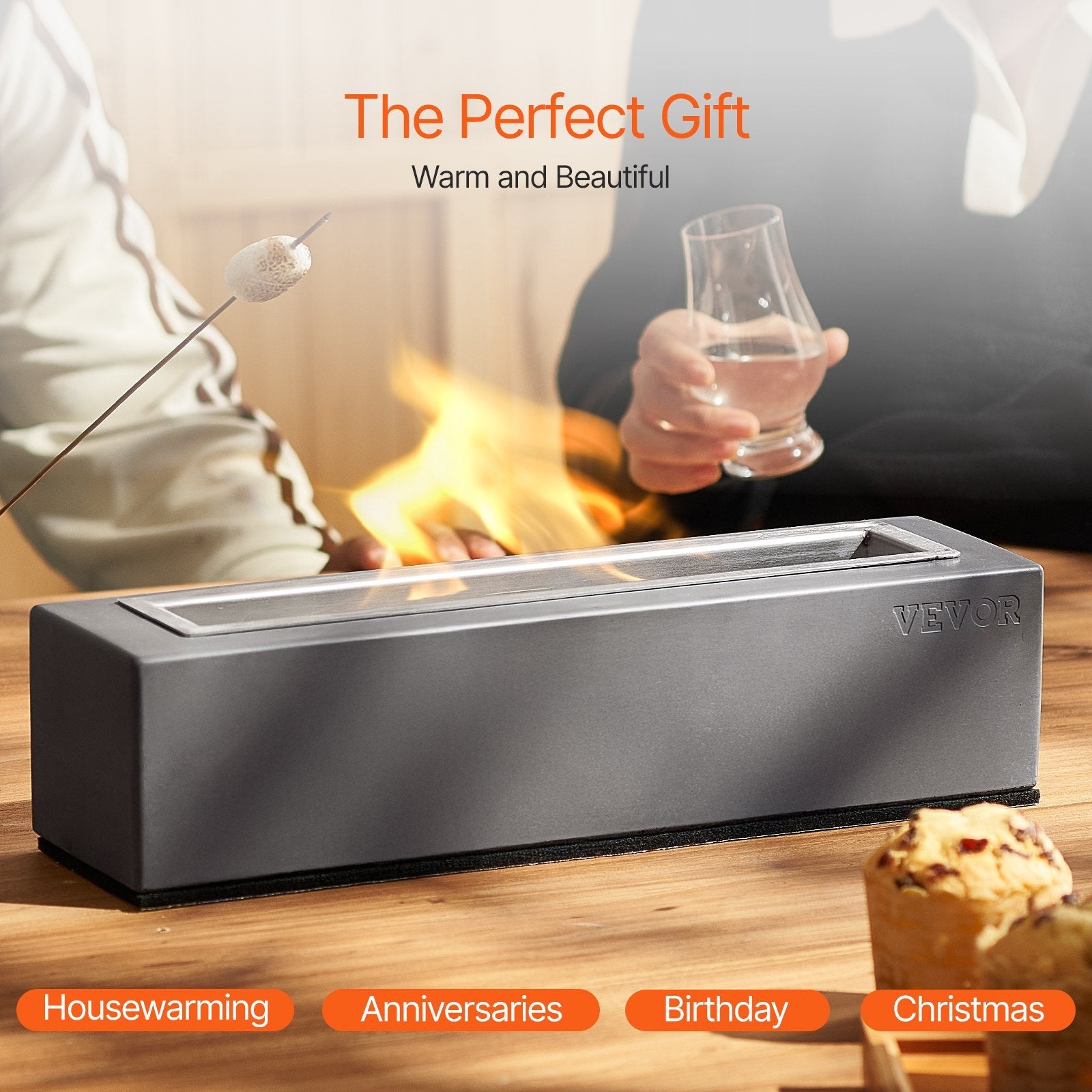 VEVOR Tabletop Fire Pit Bowl 15 inch Concrete Fireplace Indoor Outdoor Patio 