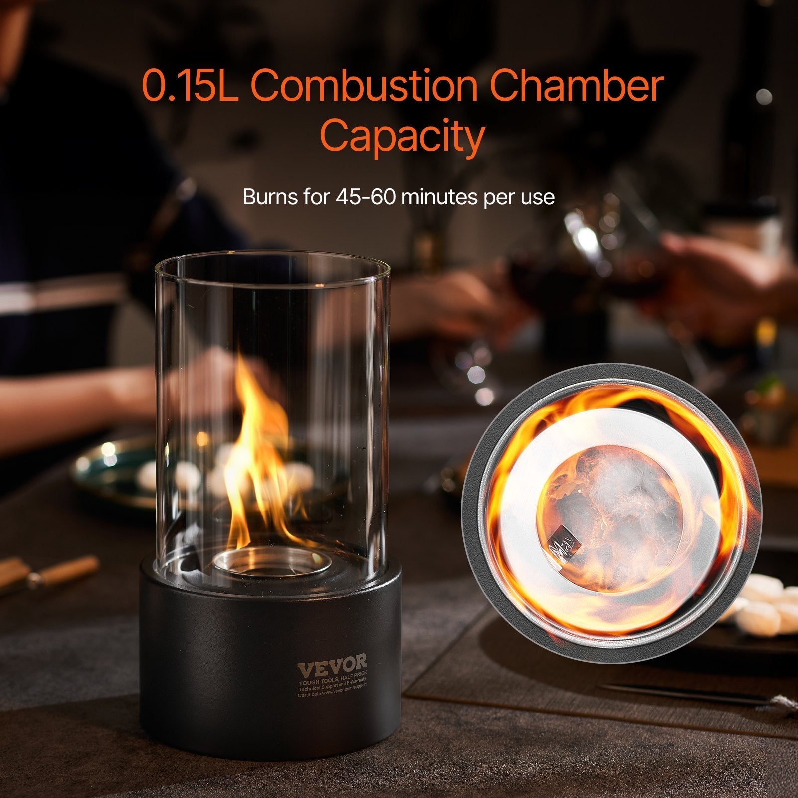 VEVOR Tabletop Fire Pit 6 inch Metal Fireplace Indoor Outdoor with Glass 