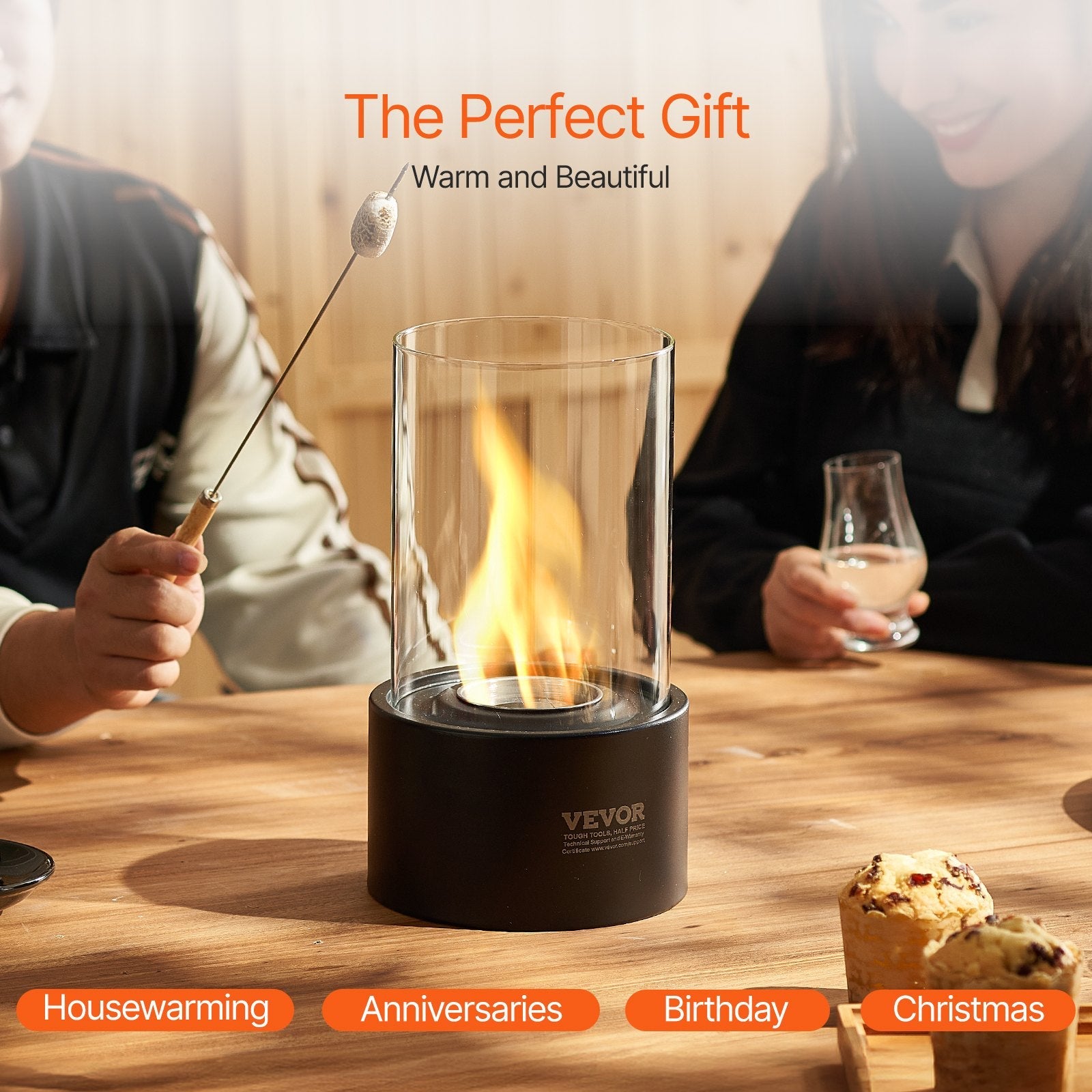 VEVOR Tabletop Fire Pit 6 inch Metal Fireplace Indoor Outdoor with Glass 