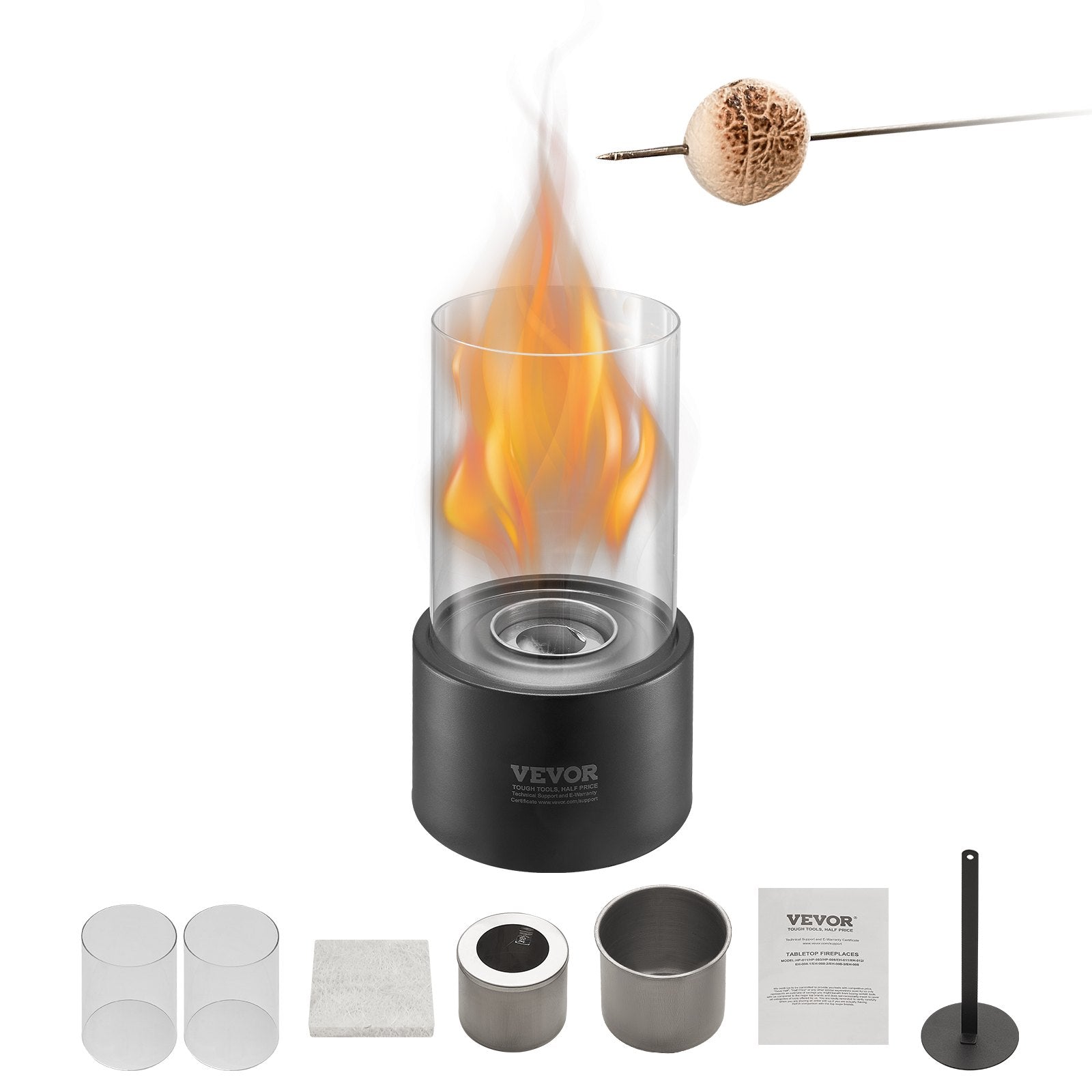 VEVOR Tabletop Fire Pit 6 inch Metal Fireplace Indoor Outdoor with Glass 