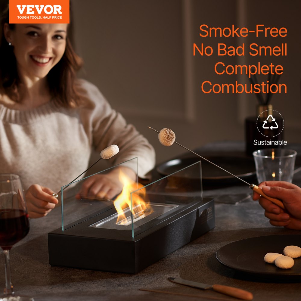 VEVOR Tabletop Fire Pit 14 inch Metal Fireplace Indoor Outdoor with Glass 