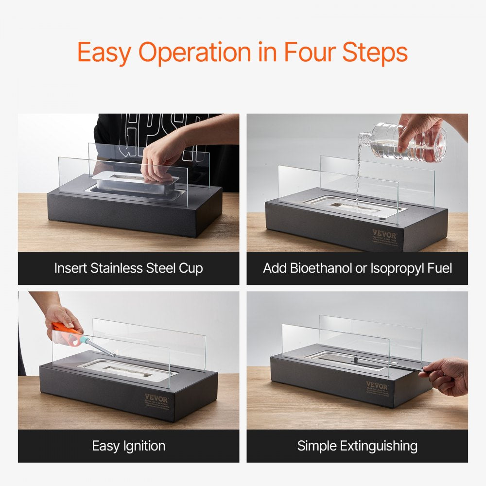 VEVOR Tabletop Fire Pit 14 inch Metal Fireplace Indoor Outdoor with Glass 