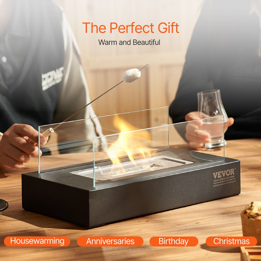 VEVOR Tabletop Fire Pit 14 inch Metal Fireplace Indoor Outdoor with Glass 