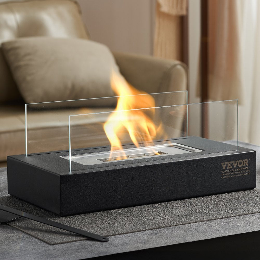 VEVOR Tabletop Fire Pit 14 inch Metal Fireplace Indoor Outdoor with Glass 