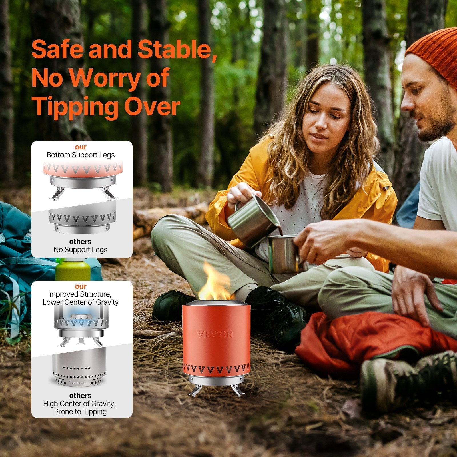 VEVOR Tabletop Fire Pit 6 inch Stainless Steel Fireplace Indoor Outdoor Red 