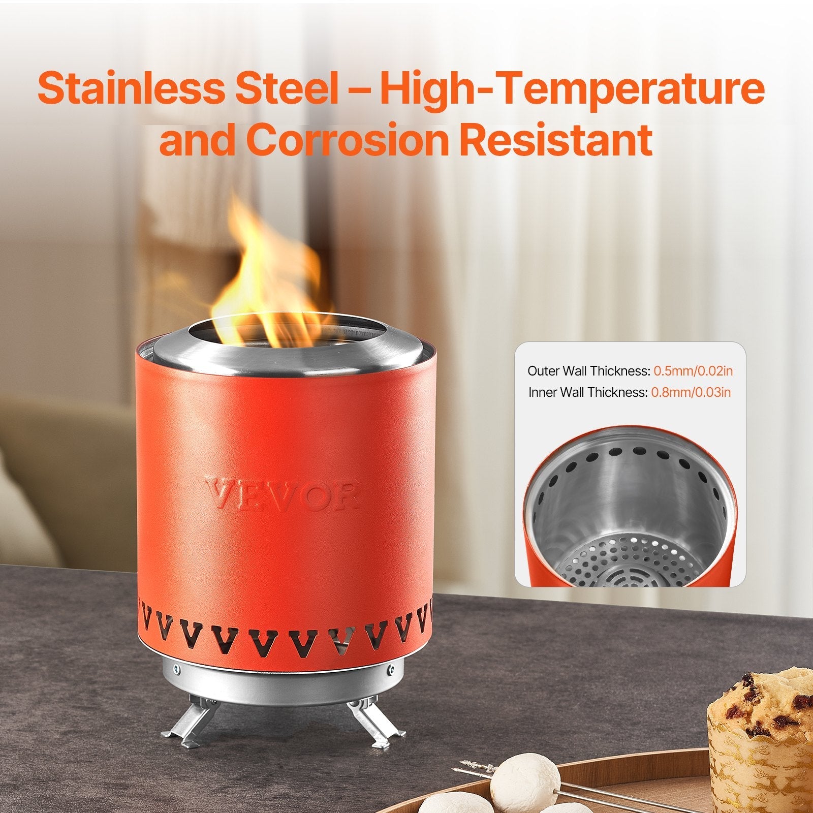 VEVOR Tabletop Fire Pit 6 inch Stainless Steel Fireplace Indoor Outdoor Red 