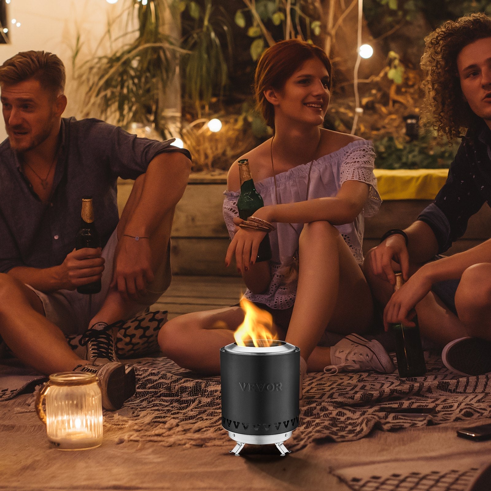 VEVOR Tabletop Fire Pit 6 inch Stainless Steel Fireplace Indoor Outdoor Black 