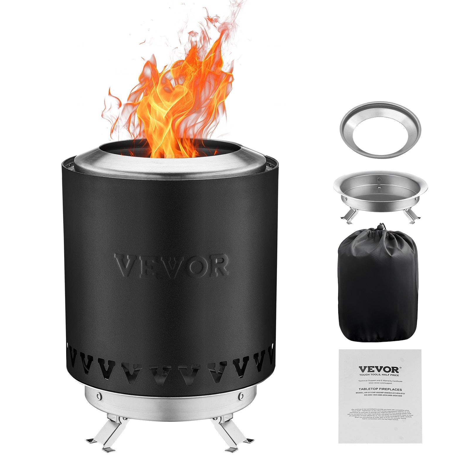 VEVOR Tabletop Fire Pit 6 inch Stainless Steel Fireplace Indoor Outdoor Black 