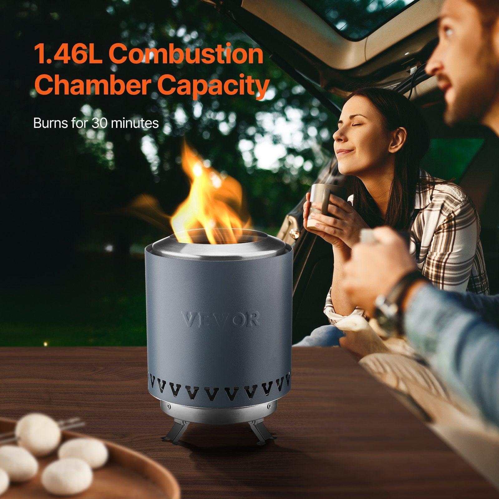 VEVOR Tabletop Fire Pit 6 inch Stainless Steel Fireplace Indoor Outdoor Blue 