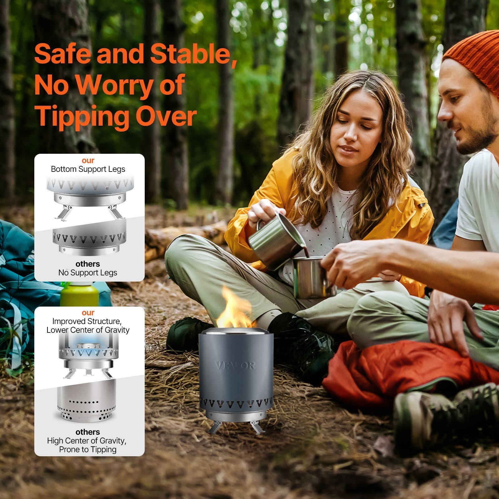 VEVOR Tabletop Fire Pit 6 inch Stainless Steel Fireplace Indoor Outdoor Blue 