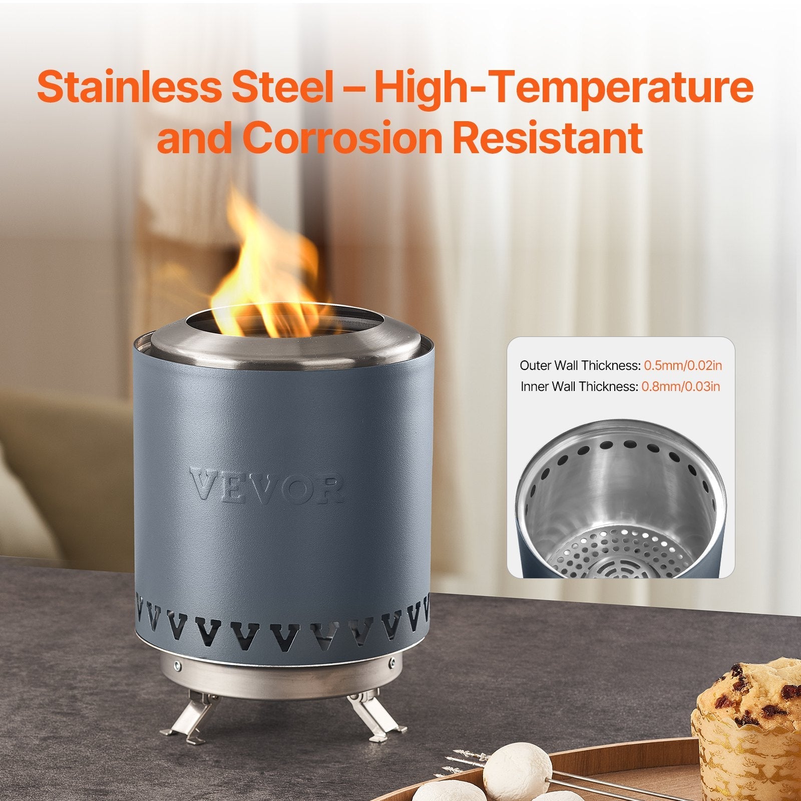 VEVOR Tabletop Fire Pit 6 inch Stainless Steel Fireplace Indoor Outdoor Blue 