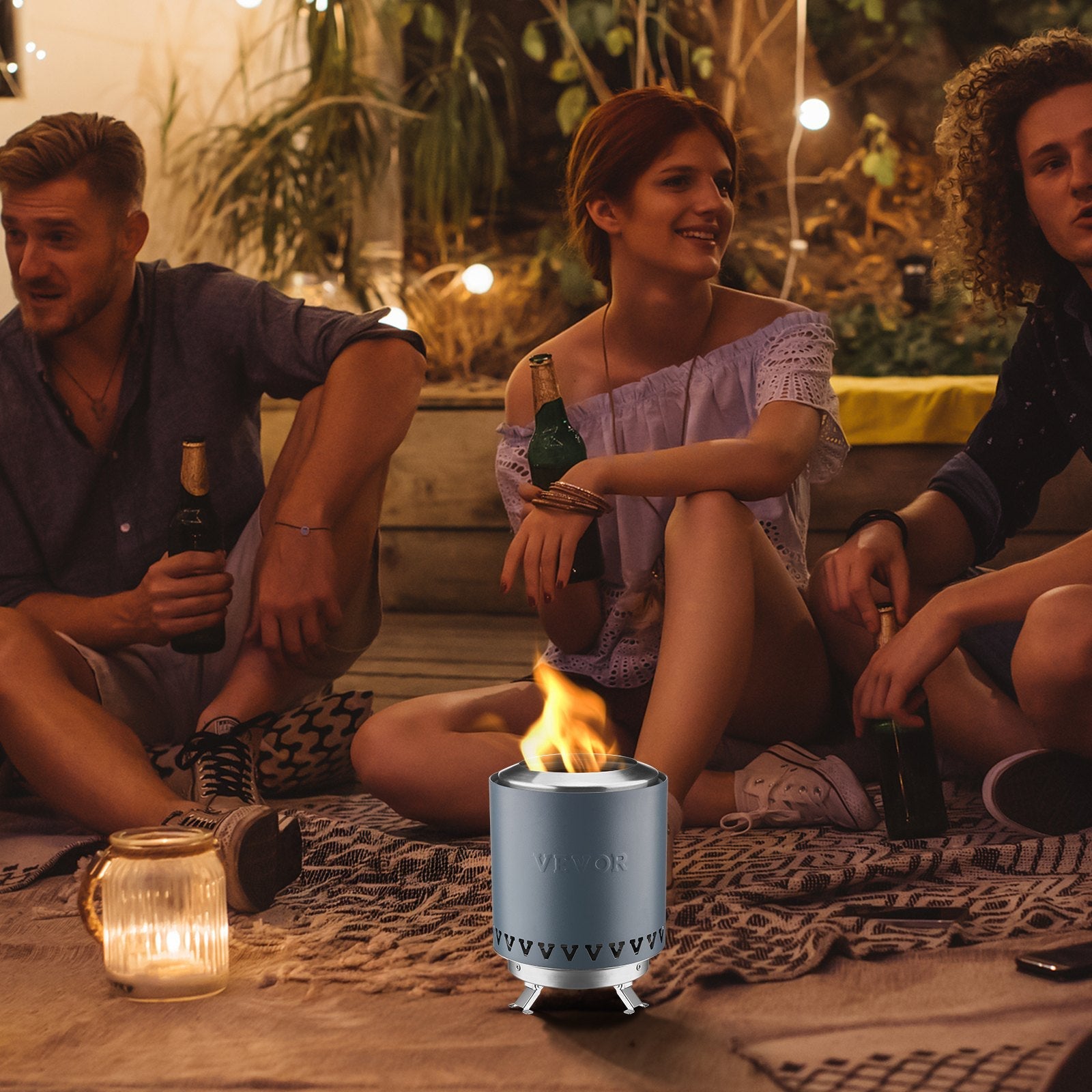 VEVOR Tabletop Fire Pit 6 inch Stainless Steel Fireplace Indoor Outdoor Blue 