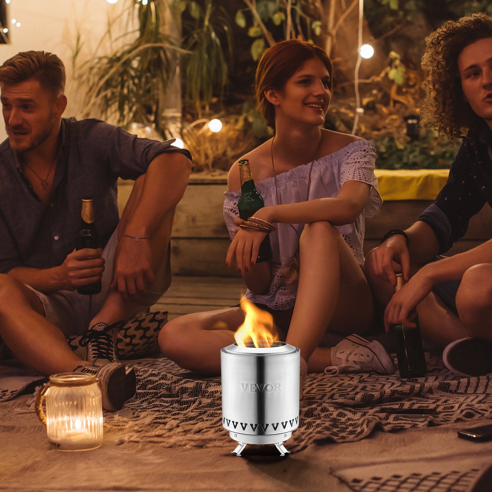 VEVOR Tabletop Fire Pit 6 inch Stainless Steel Fireplace Indoor Outdoor Silver 