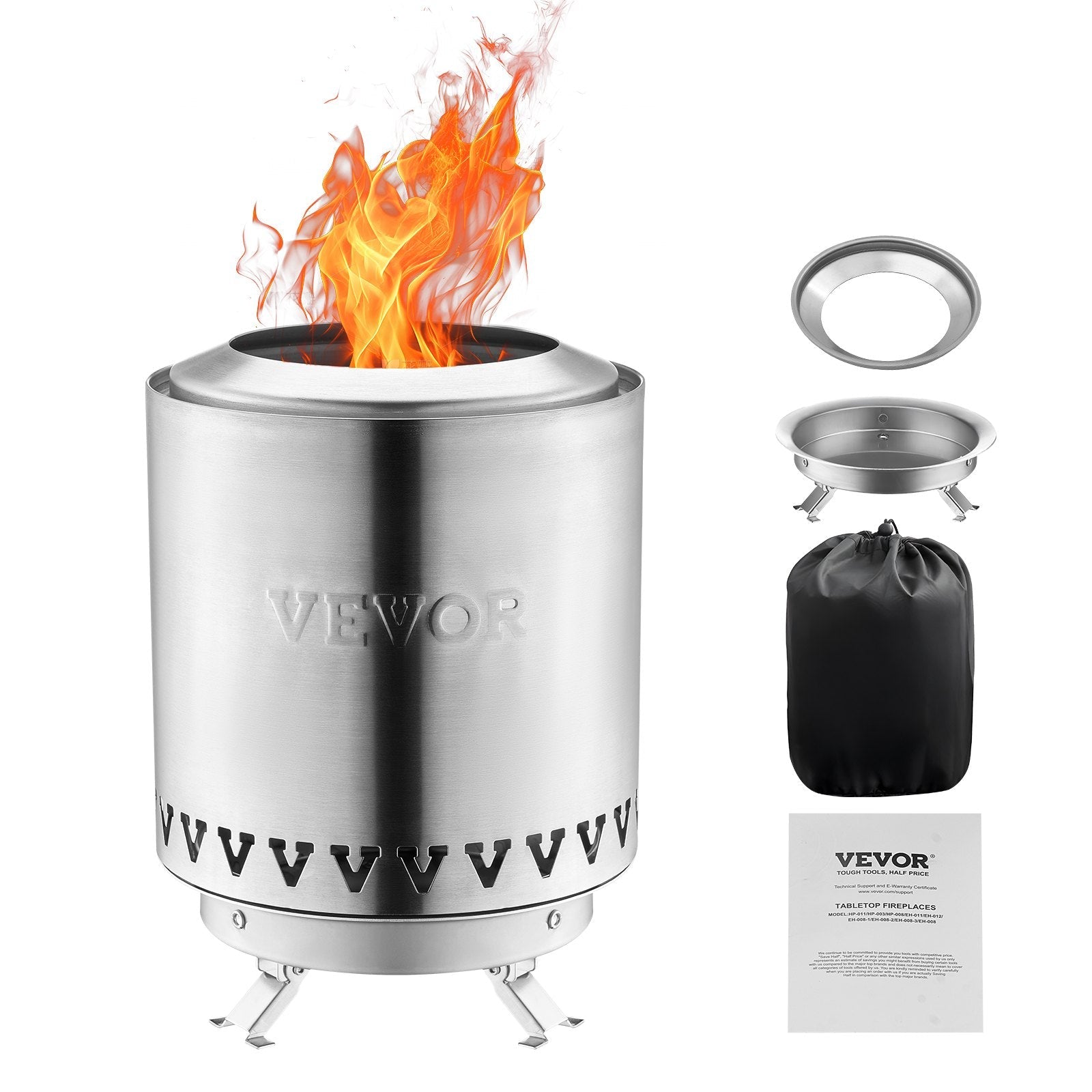 VEVOR Tabletop Fire Pit 6 inch Stainless Steel Fireplace Indoor Outdoor Silver 