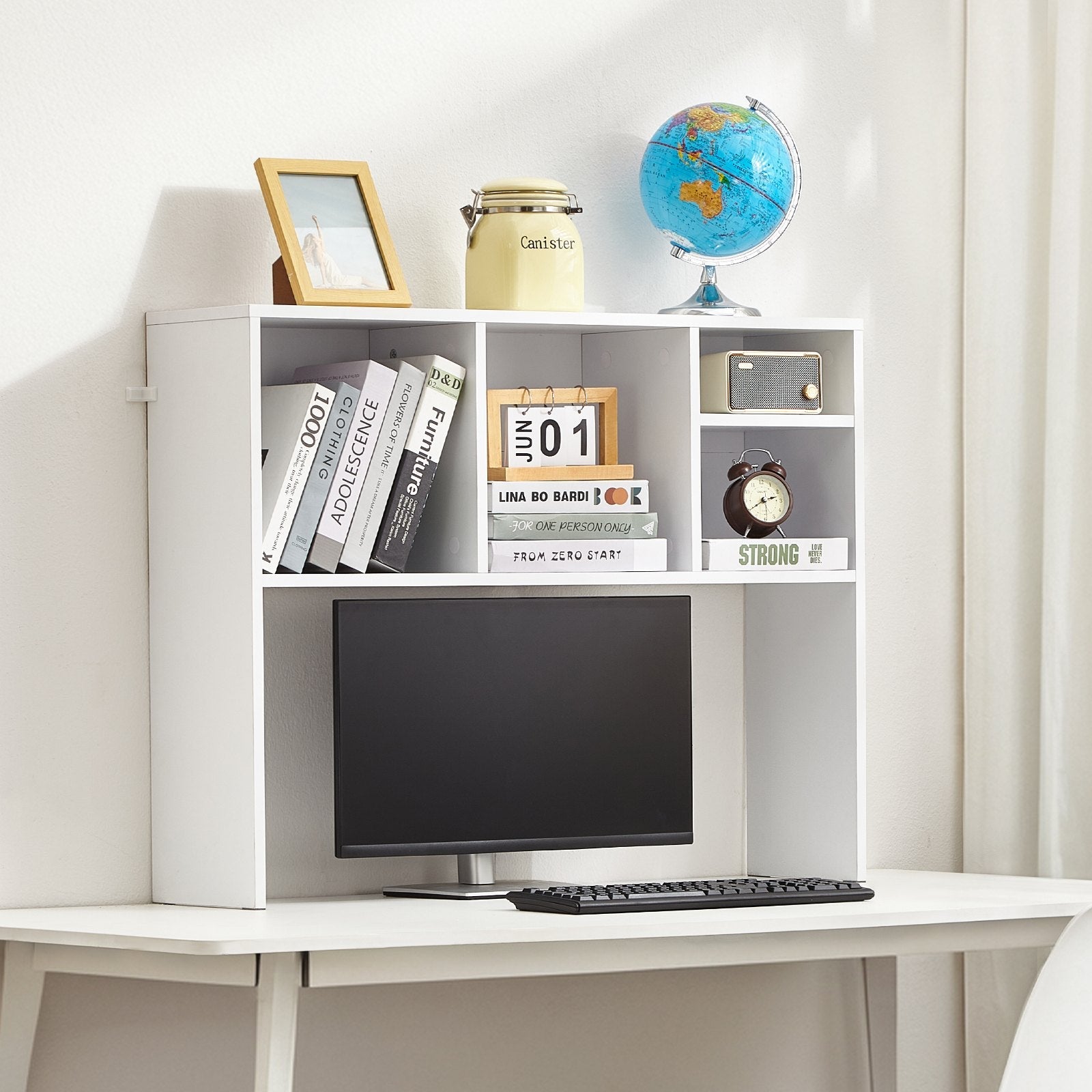 VEVOR Desktop Bookshelf White Desktop Storage Organizer 1-Tier for Office & Home 