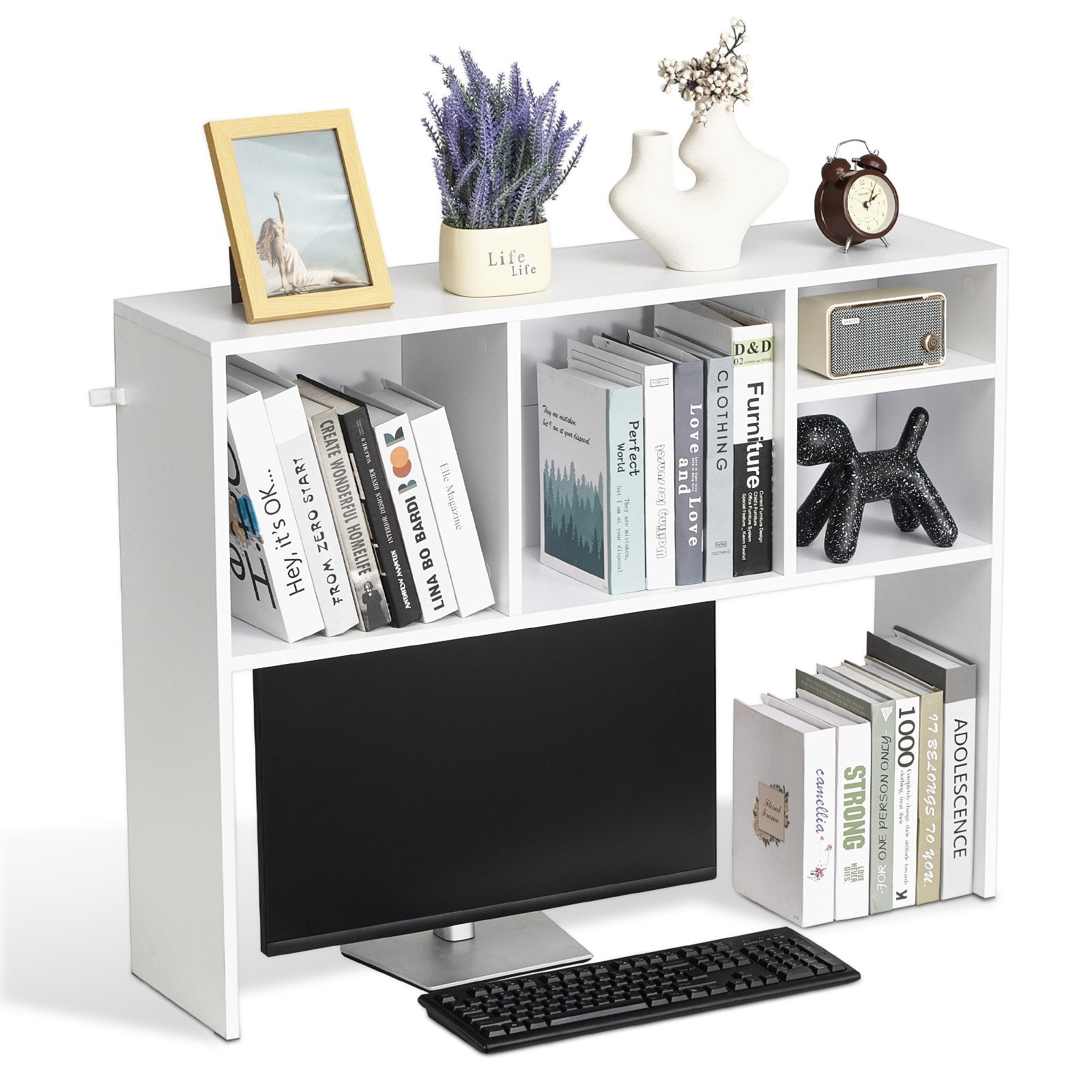 VEVOR Desktop Bookshelf White Desktop Storage Organizer 1-Tier for Office & Home 