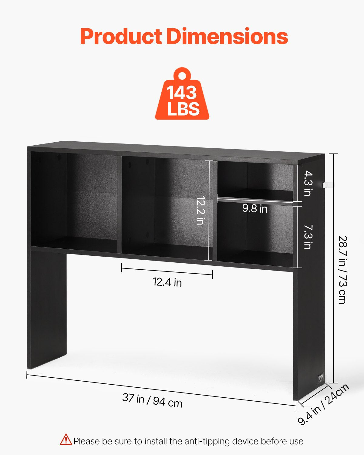 VEVOR Desktop Bookshelf Black Desktop Storage Organizer 1-Tier for Office & Home 