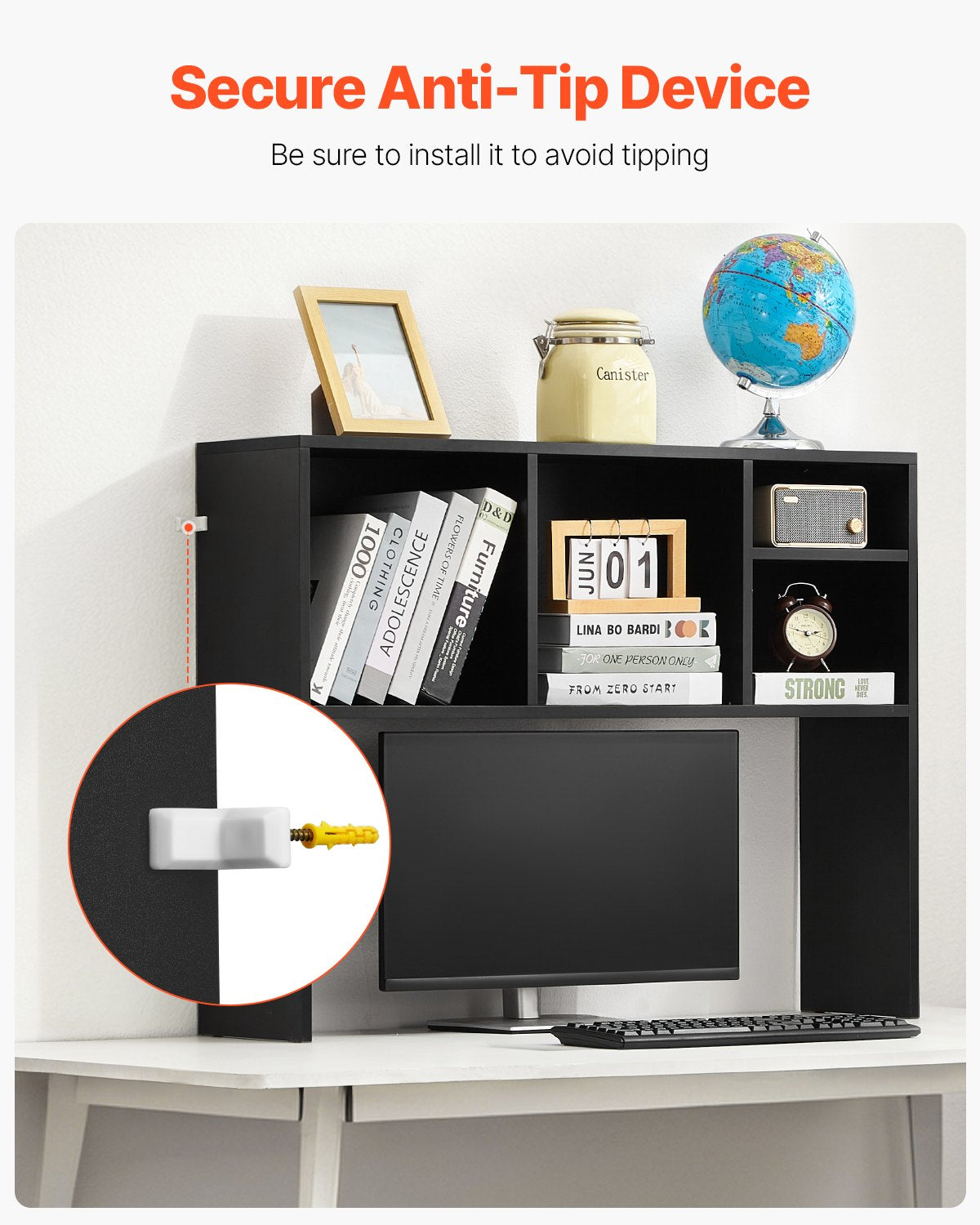 VEVOR Desktop Bookshelf Black Desktop Storage Organizer 1-Tier for Office & Home 
