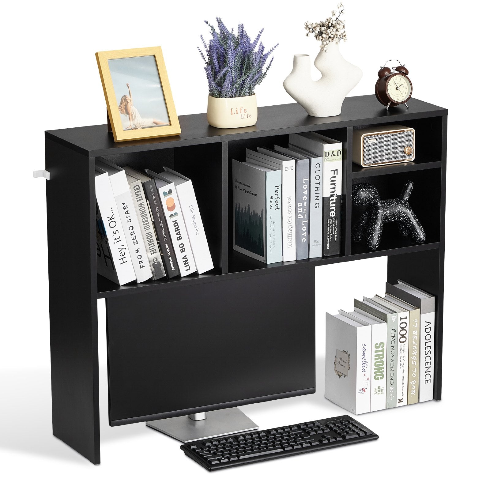 VEVOR Desktop Bookshelf Black Desktop Storage Organizer 1-Tier for Office & Home 